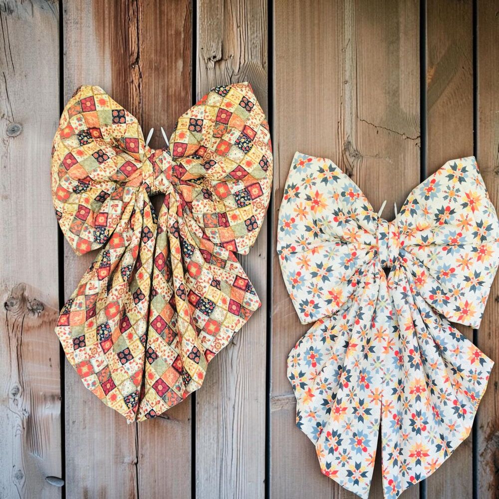 Reversible! Giant Quilted Door Bow: 2 Designs in One, Amish Quilt and Floral